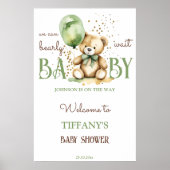 Poster Bearly wait teddy baby shower vert signe d'accueil (Devant)