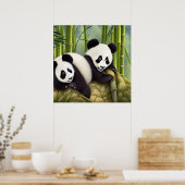 Poster Bears De Panda Cute En Forêt De Bambou (Cuisine)