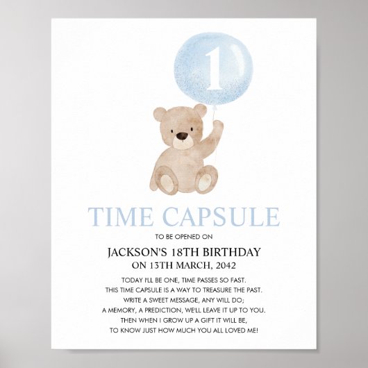 Poster Béary Premier anniversaire Bleu Ours Temps Capsule (Devant)