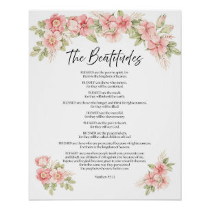 Poster Béatitudes d'écriture florale aquarelle rose