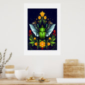Poster Beatle verte avec mouche et fleurs (Cuisine)