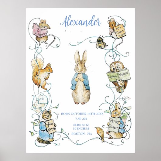 Poster Beatrix Potter Birth Stats Nursery Art (Devant)