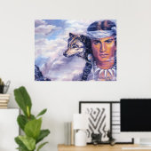 Poster Beau Amérindien Avec Loup (Bureau à domicile)