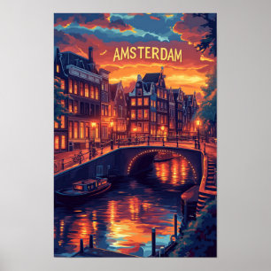 Poster Beau Amsterdam Vintage Illustration Voyage