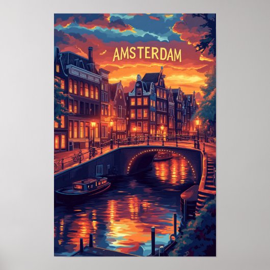 Poster Beau Amsterdam Vintage Illustration Voyage (Devant)