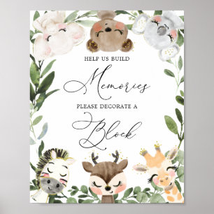Poster Beau Baby shower Animaux Décorez Un Panneau Bloc