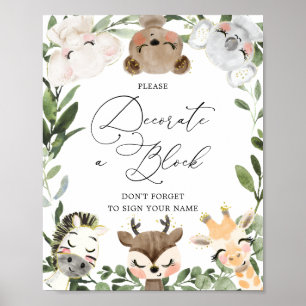 Poster Beau Baby shower Animaux Décorez Un Panneau Bloc