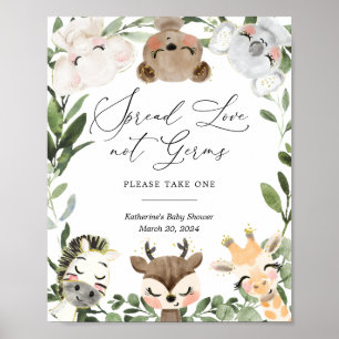 Poster Beau Baby shower Safari Animaux Signe Sanitiisant