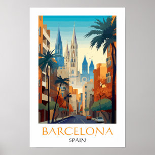 Poster Beau Barcelone Espagne Rétro Vintage Voyage