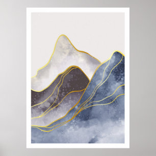 Poster Beau bel art de ligne dorée