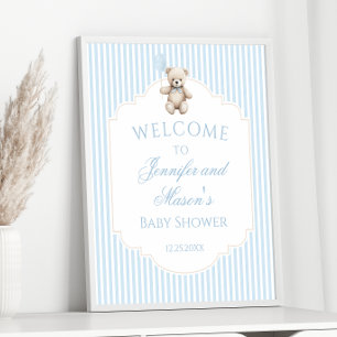 Poster Beau bleu baby shower en peluche signe de bienvenu