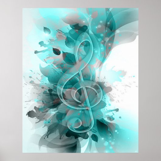 Poster Beau bleu gris cool fleurs splatter feuille (Devant)