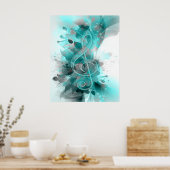 Poster Beau bleu gris cool fleurs splatter feuille (Cuisine)