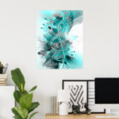 Poster Beau bleu gris cool fleurs splatter feuille (Bureau à domicile)