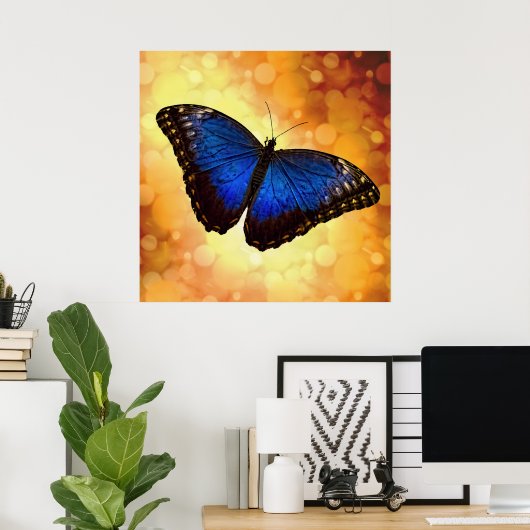 Poster Beau Bleu Morpho papillon Bokeh (Bureau à domicile)