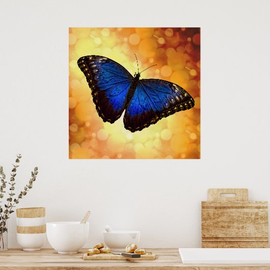 Poster Beau Bleu Morpho papillon Bokeh (Cuisine)