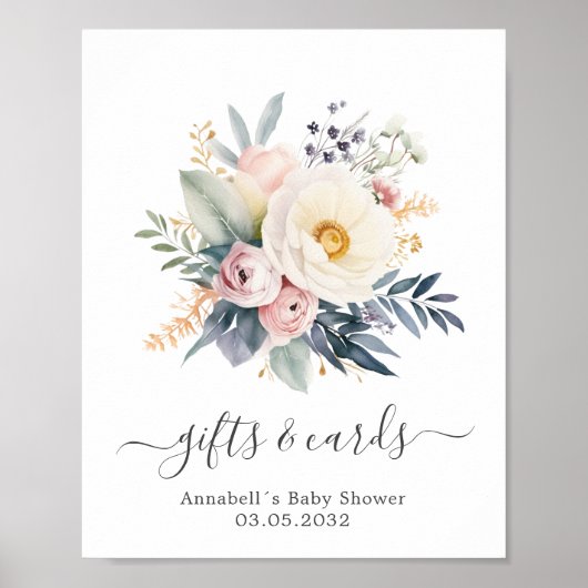 Poster Beau bouquet de fleurs, baby shower (Devant)