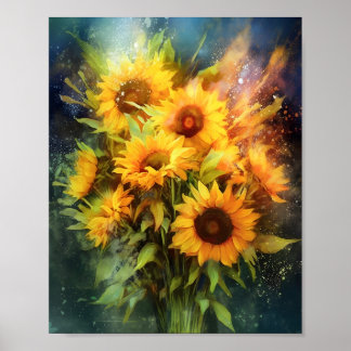 Poster Beau bouquet floral de tournesols