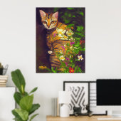 Poster Beau chat abyssinien dans un jardin de minuit (Bureau à domicile)