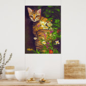 Poster Beau chat abyssinien dans un jardin de minuit (Cuisine)