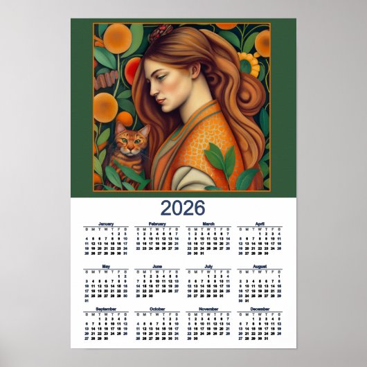 Poster Beau Chat et Dame Calendrier 2026 (Devant)