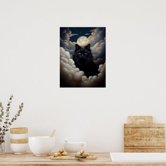 Poster Beau Chat Noir Assis Dans Les Nuages (Cuisine)