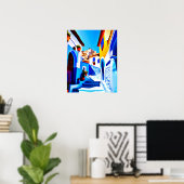Poster Beau Chefchaouen Marocain Bleu Ville Pop Art (Bureau à domicile)