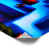 Poster Beau Chefchaouen Marocain Bleu Ville Pop Art (Coin)