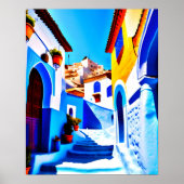 Poster Beau Chefchaouen Marocain Bleu Ville Pop Art (Devant)