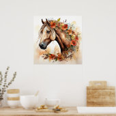 Poster Beau Cheval aux jolies fleurs Aquarelle (Cuisine)
