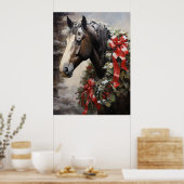 Poster Beau Cheval avec Wreath hiver Noël (Cuisine)