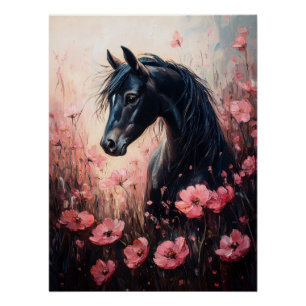 Poster Beau Cheval Blush Fleur sauvage rose