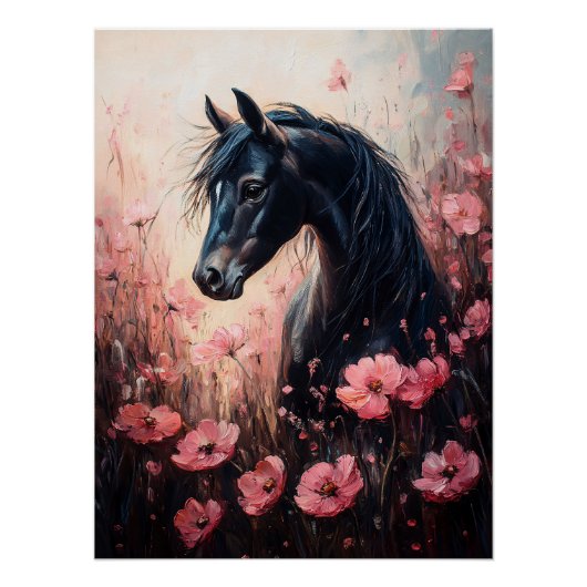 Poster Beau Cheval Blush Fleur sauvage rose (Devant)