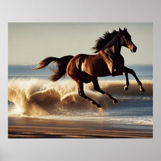 Poster beau cheval de châtaignier à la plage (Devant)