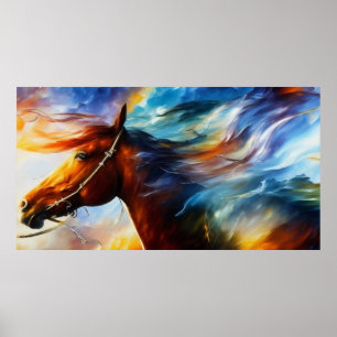Poster Beau cheval galopant art abstrait moderne