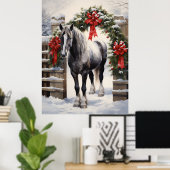Poster Beau Cheval gris avec Garland d'hiver Noël (Bureau à domicile)