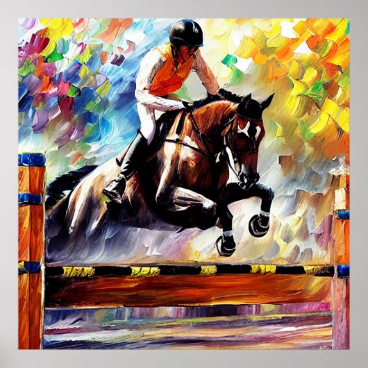 Poster Beau Cheval Sauter Digital Huile Peinture Style (Devant)