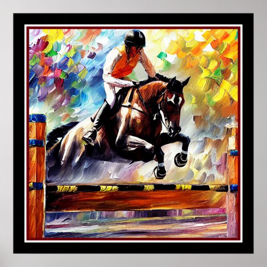 Poster Beau Cheval Sauter Digital Huile Peinture Style (Devant)