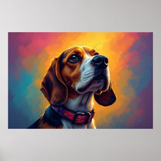 Poster Beau chien Beagle avec collier vibrant (Devant)
