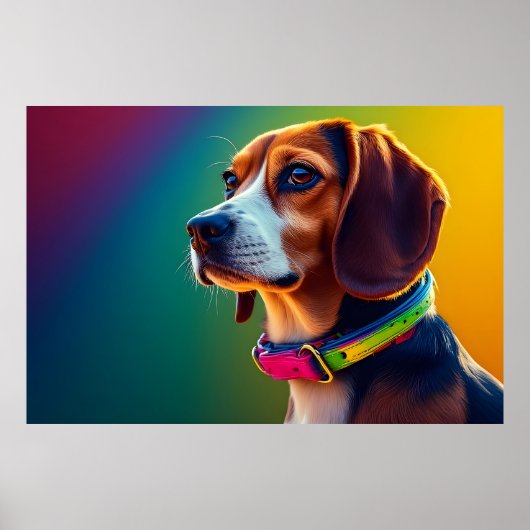 Poster Beau chien Beagle avec un collier vibrant (Devant)