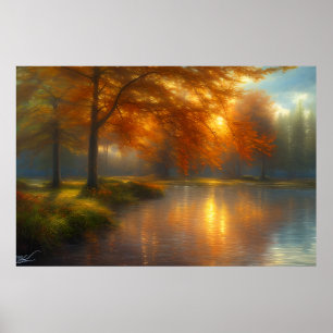 Poster Beau classique et serein paysage rivière arbres