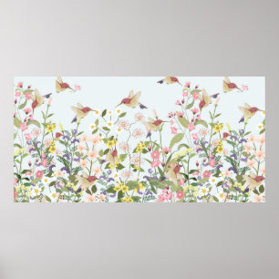 Poster Beau colibri dans le jardin fleuri