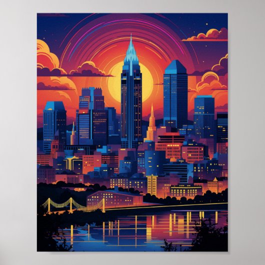 Poster Beau coucher de soleil à Cincinnati Ohio USA (Devant)