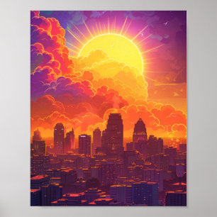 Poster Beau coucher de soleil à Kansas City USA