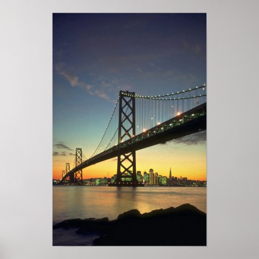 Poster Beau coucher de soleil : Bay Bridge, San Francisco (Devant)