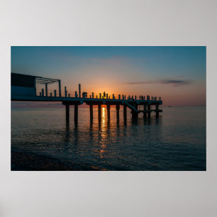 Poster Beau coucher de soleil en mer. Batumi Géorgie