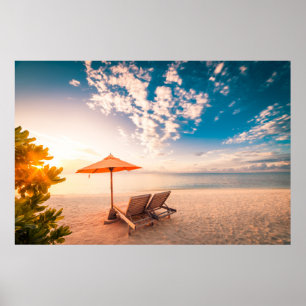 Poster Beau coucher de soleil sur la plage des Maldives