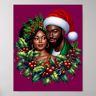Poster Beau couple noir Holly noël art de la couronne
