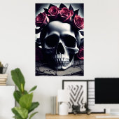 Poster Beau crâne Rose foncé et gothique (Bureau à domicile)