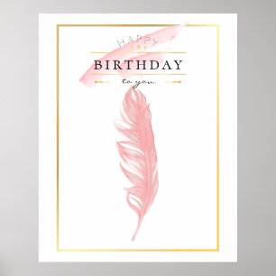 Poster Beau dessin au crayon de plume rose pour anniversa